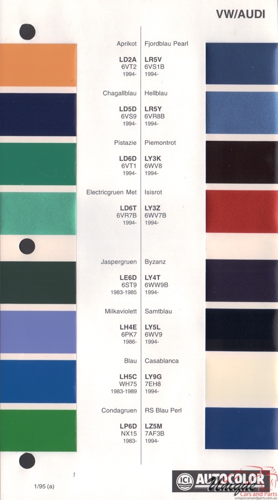 1983 - 1994 Volkswagen Paint Charts Autocolor